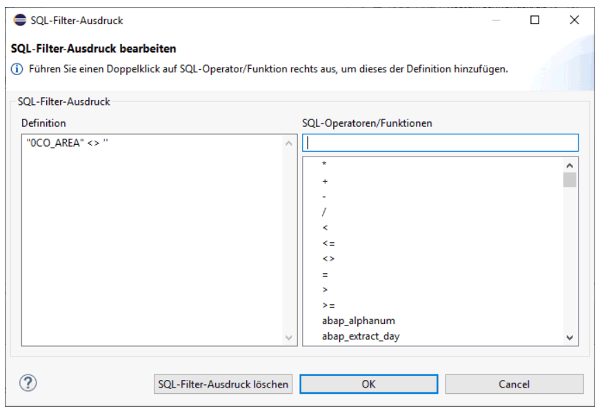 SQL Ausdrücke zum Filtern in der Eclipse Oberfläche