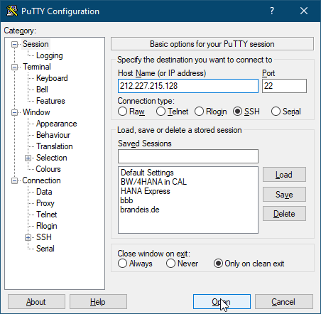 Putty Einstellungen
