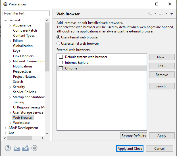 Browsereinstellungen in Eclipse