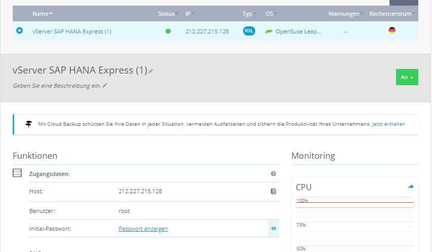 Verbindungsparameter für den Server