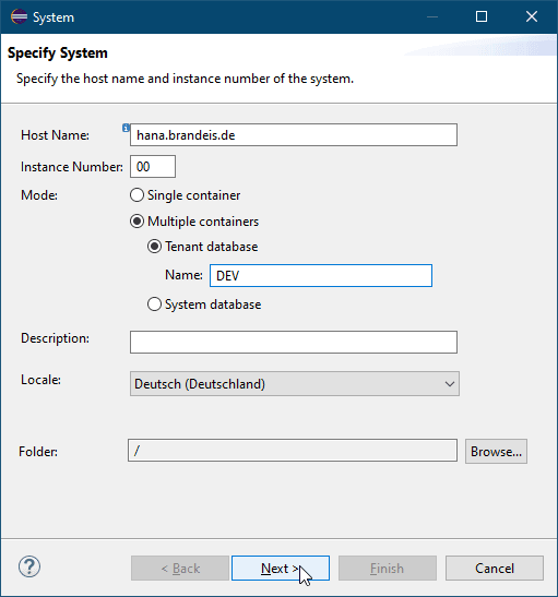 Verbindungsparameter in Eclipse
