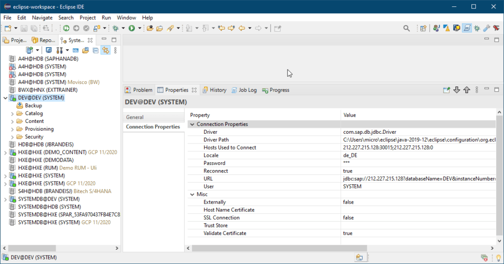 Verbindungsparameter in Eclipse